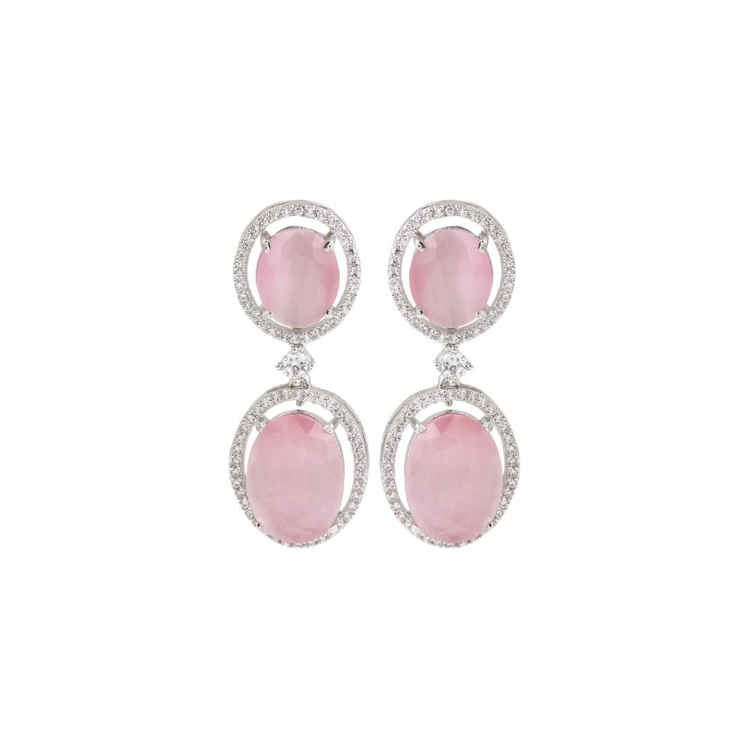 Oval Drop Earrings with CZ Stones Pink