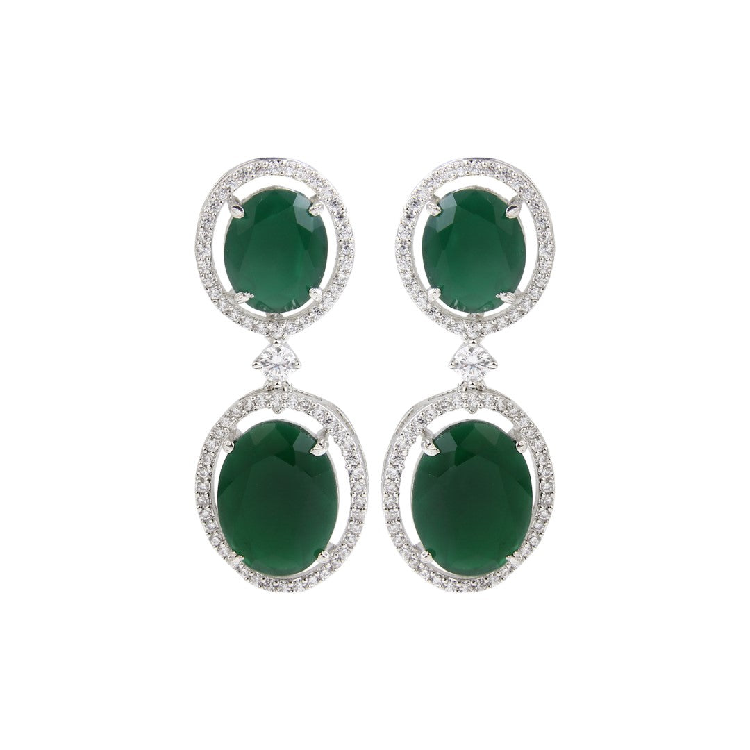 Oval Drop Earrings with CZ Stones Green