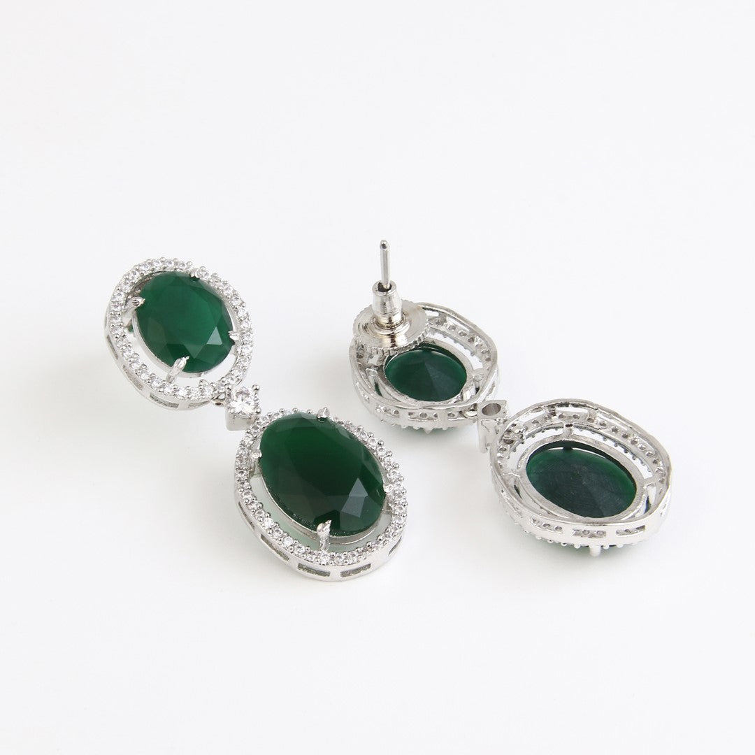 Oval Drop Earrings with CZ Stones Green