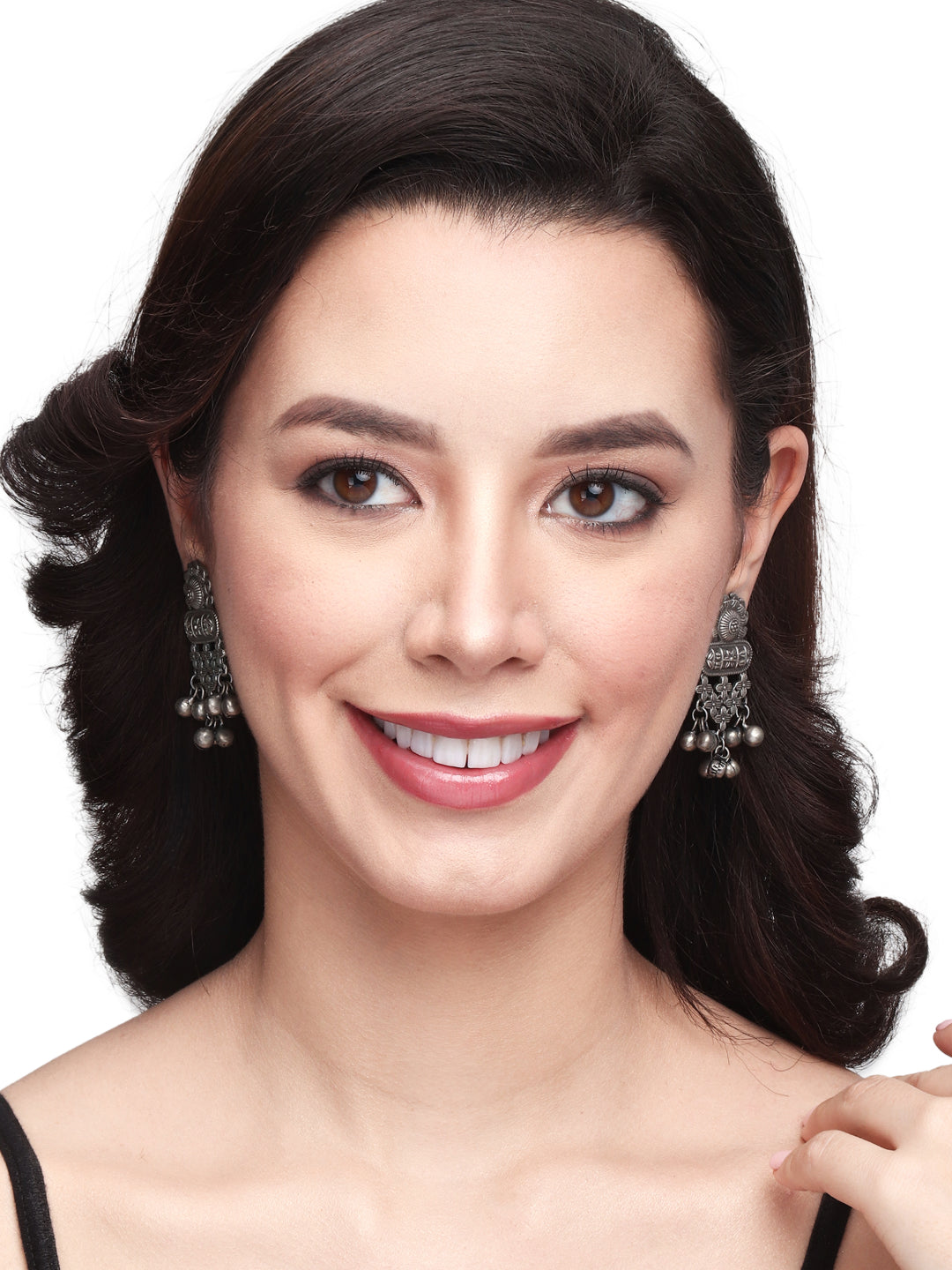 Silver Oxidised drop earring