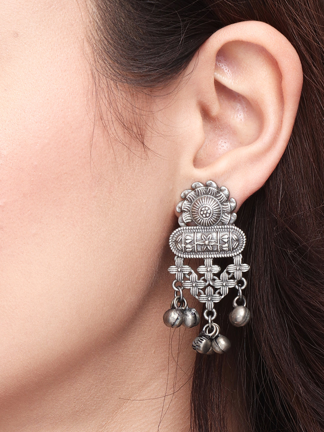 Silver Oxidised drop earring