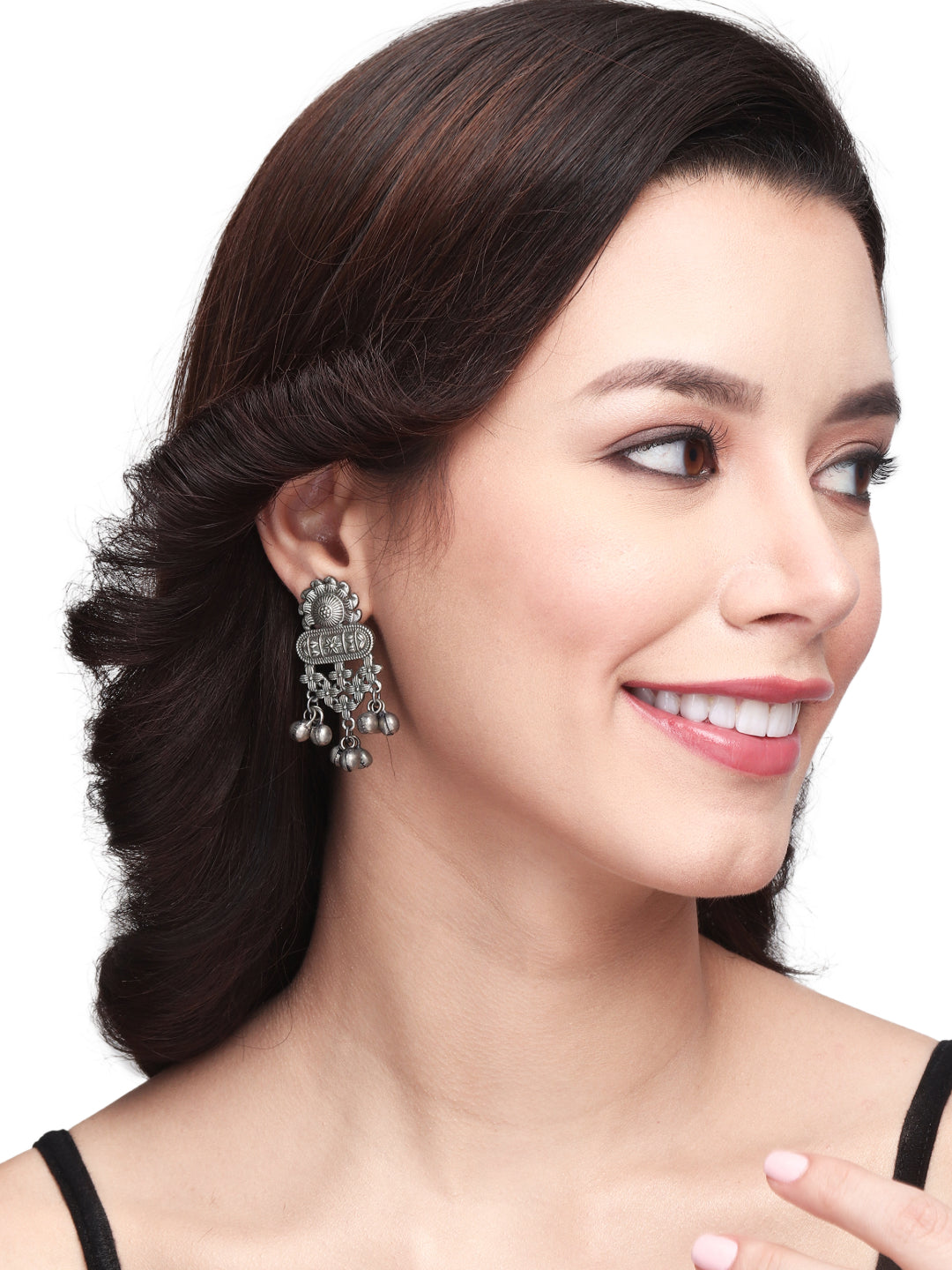 Silver Oxidised drop earring