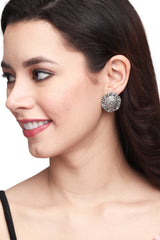 Silver Oxydised finish Self design Studs