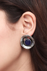 Silver Oxidised finish Stud with Blue stone