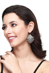 Silver Oxidised finish rhombus drop earring