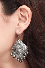 Silver Oxidised finish rhombus drop earring