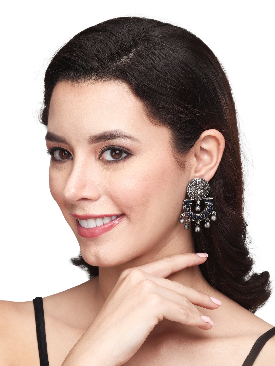Silver Oxydised finish drop earring