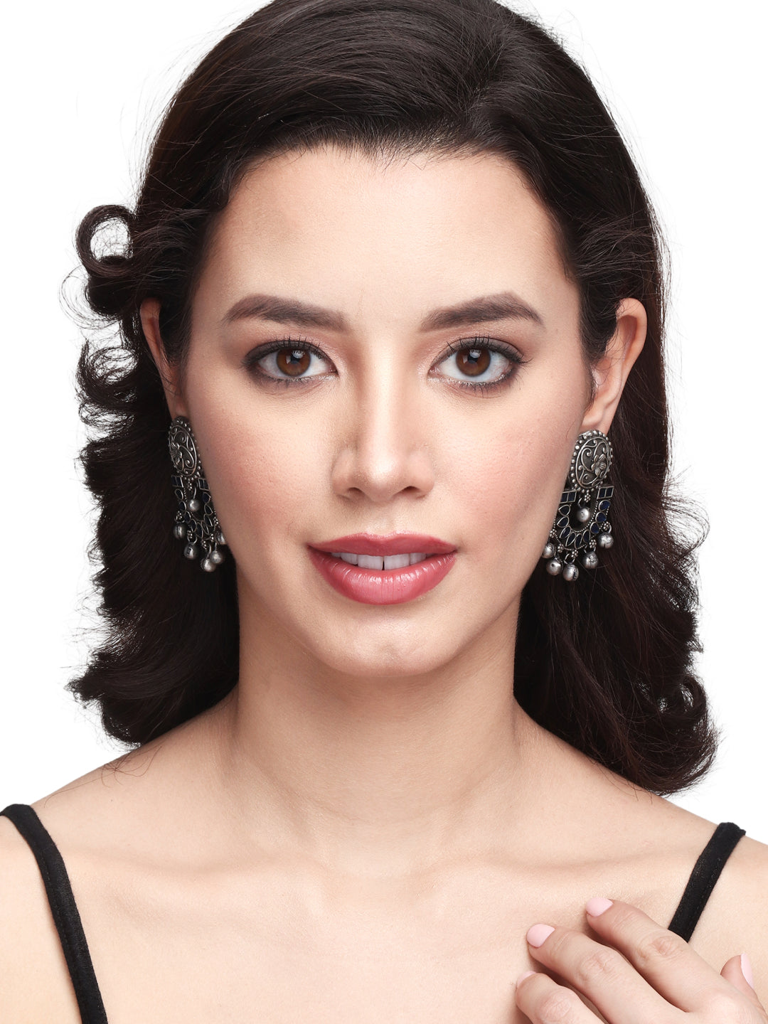 Silver Oxydised finish drop earring