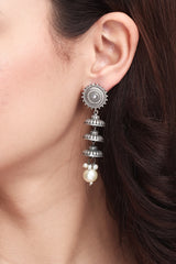 Silver Oxidised finish three tier jhumka