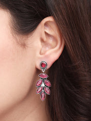 Silver Oxydised finish stone drop earring