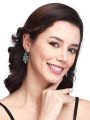 Silver Oxydised finish stone drop earring