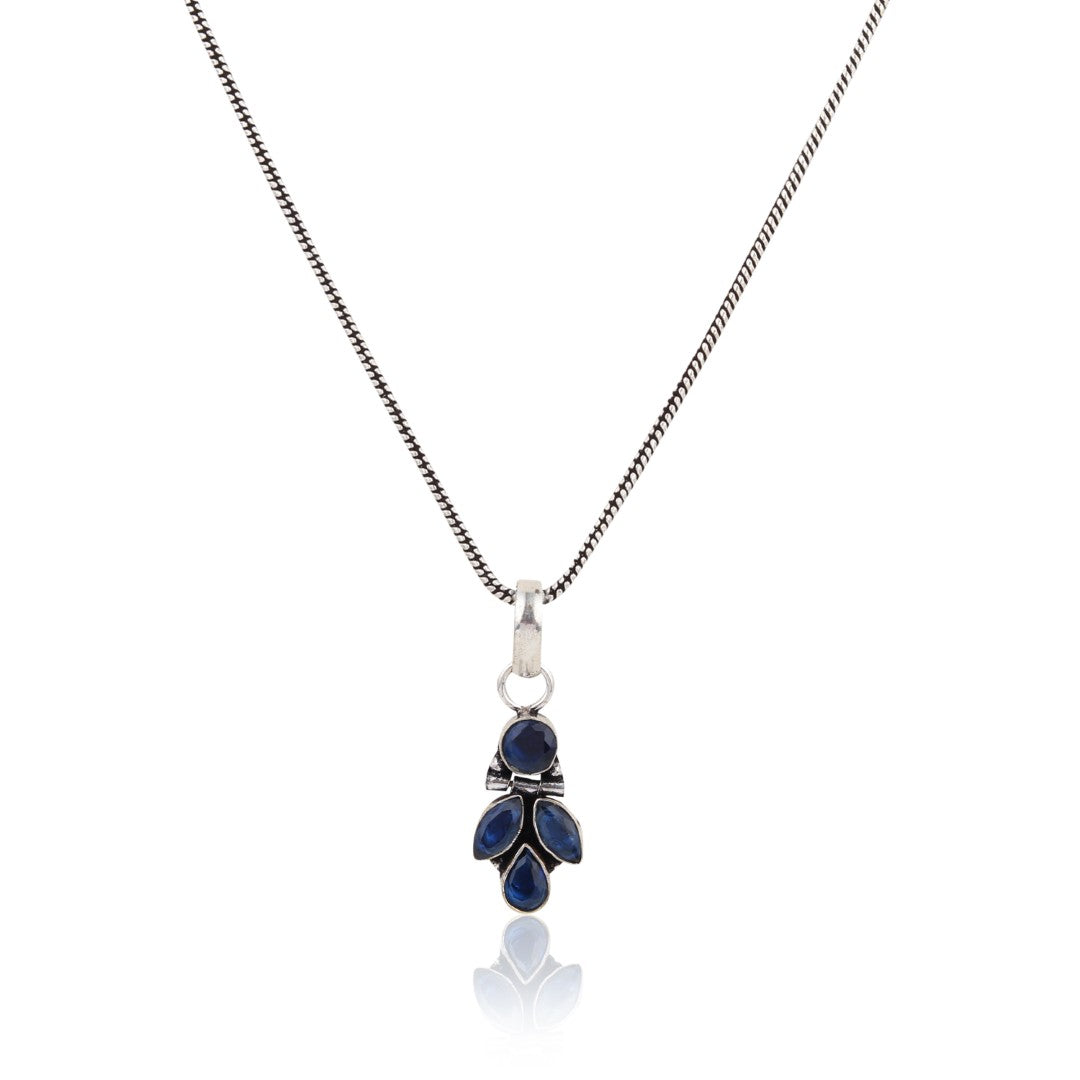 Elegant Crystal Pendant Necklace Set with Matching Drop Earrings - Navy