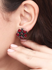 Silver Oxidised finish Studs with stone details
