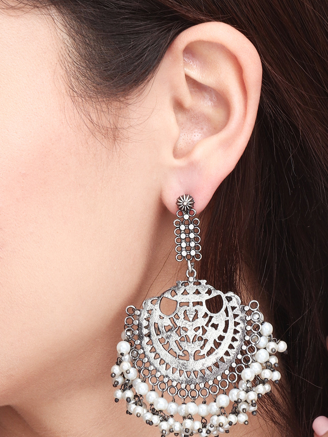 Silver Oxidised Chandbali