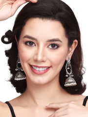 Silver Oxidised finish long Jhumka Earring