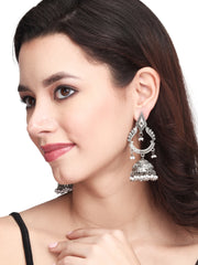 Silver Oxidised finish long Jhumka Earring