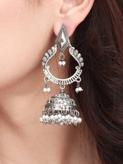 Silver Oxidised finish long Jhumka Earring