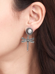 Silver Oxidised dragon fly drop earring