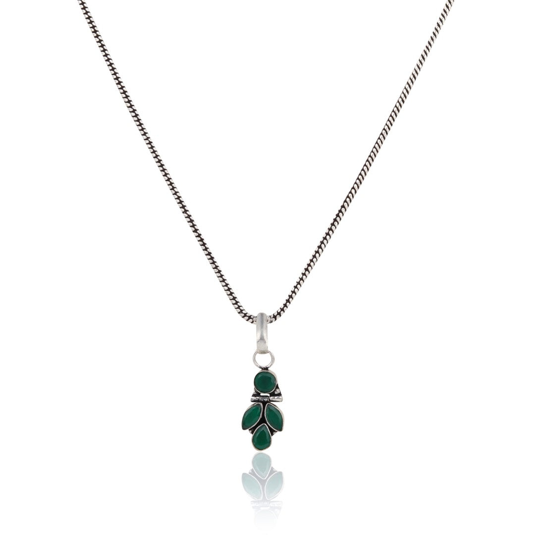 Elegant Crystal Pendant Necklace Set with Matching Drop Earrings - Green