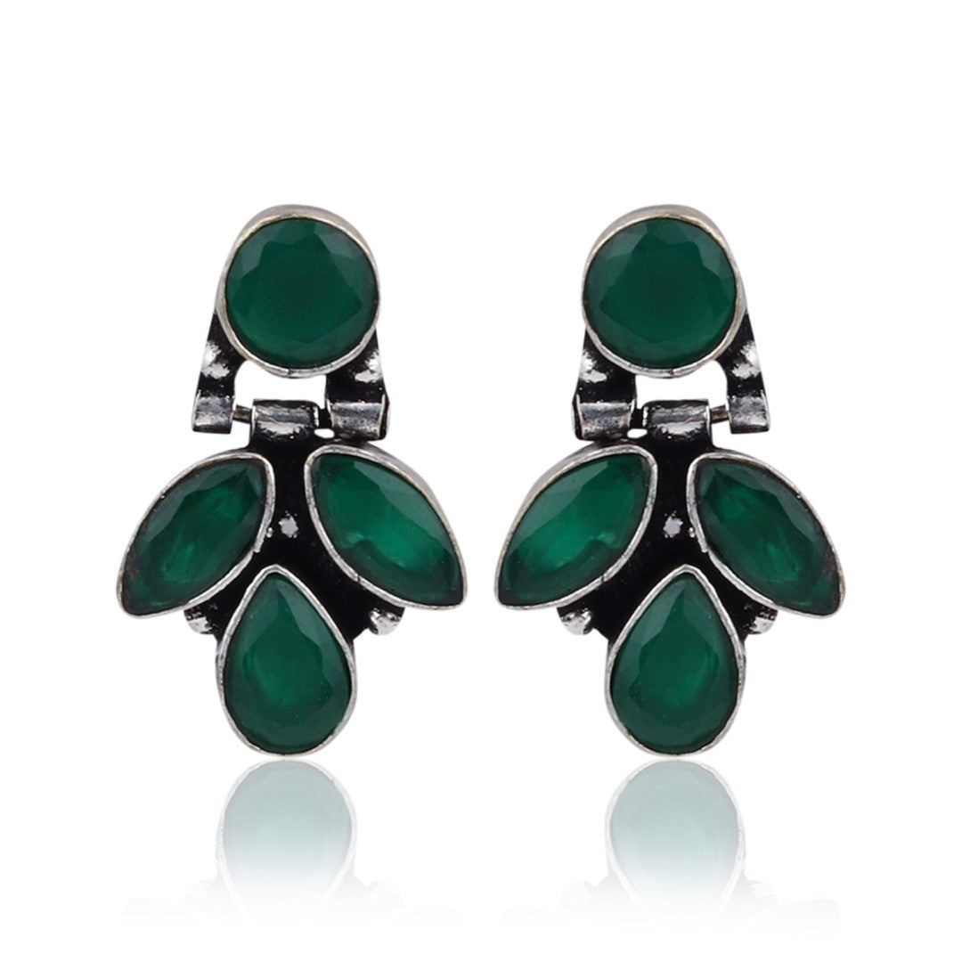Elegant Crystal Pendant Necklace Set with Matching Drop Earrings - Green