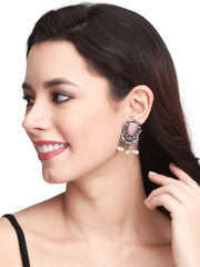 Silver Oxydised Contemporary Pink Studs