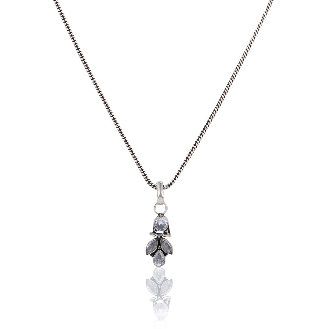 Elegant Crystal Pendant Necklace Set with Matching Drop Earrings - White