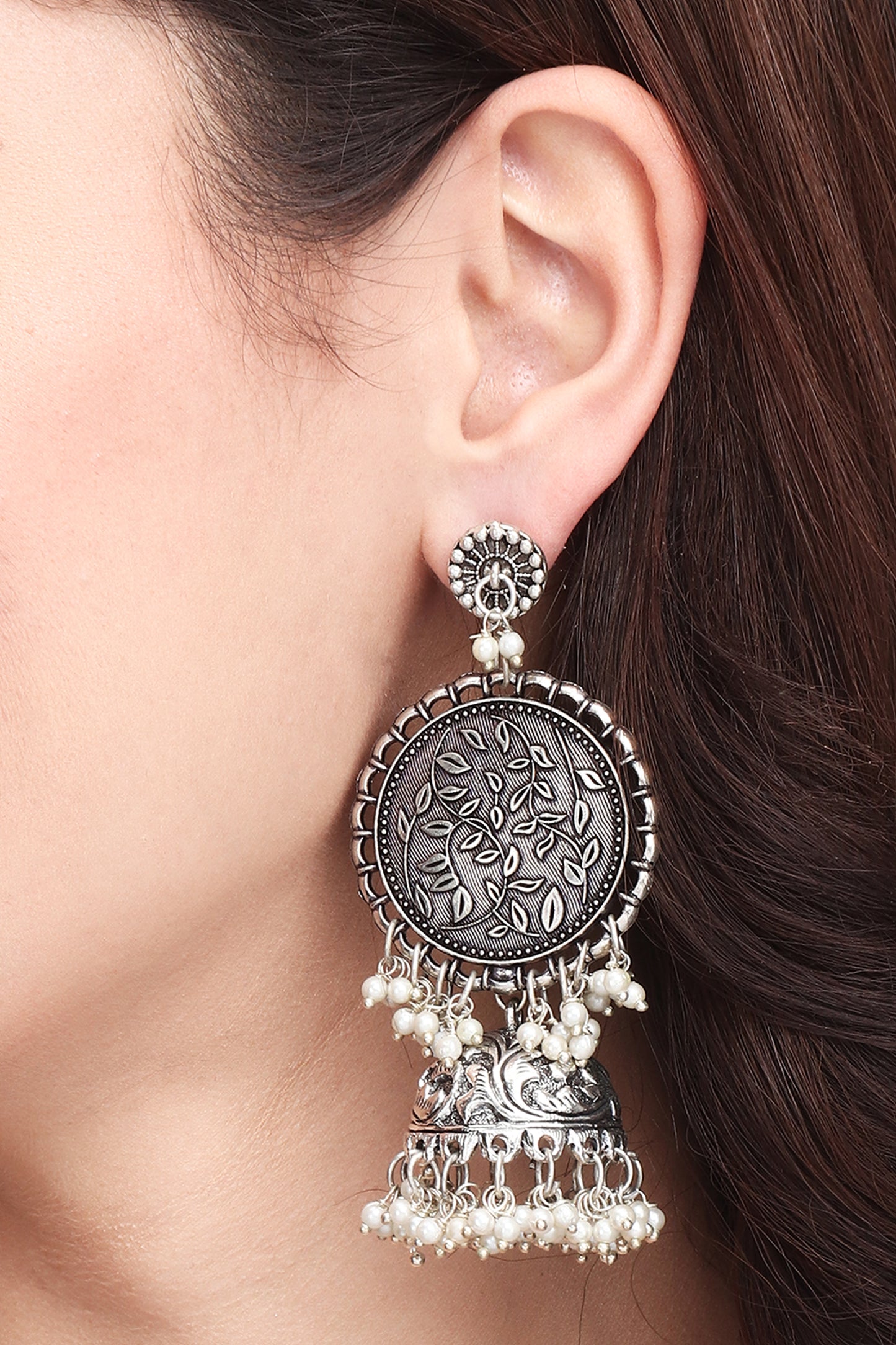 Silver Oxidised finish Long Contemporary Jhumka
