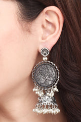 Silver Oxidised finish Long Contemporary Jhumka