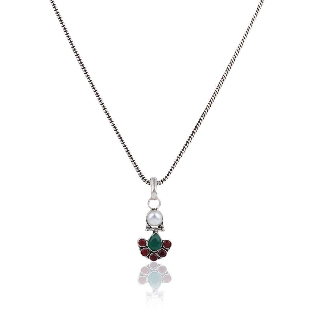 Floral Crystal Pendant Necklace Set with Matching Stud Earrings - Multi