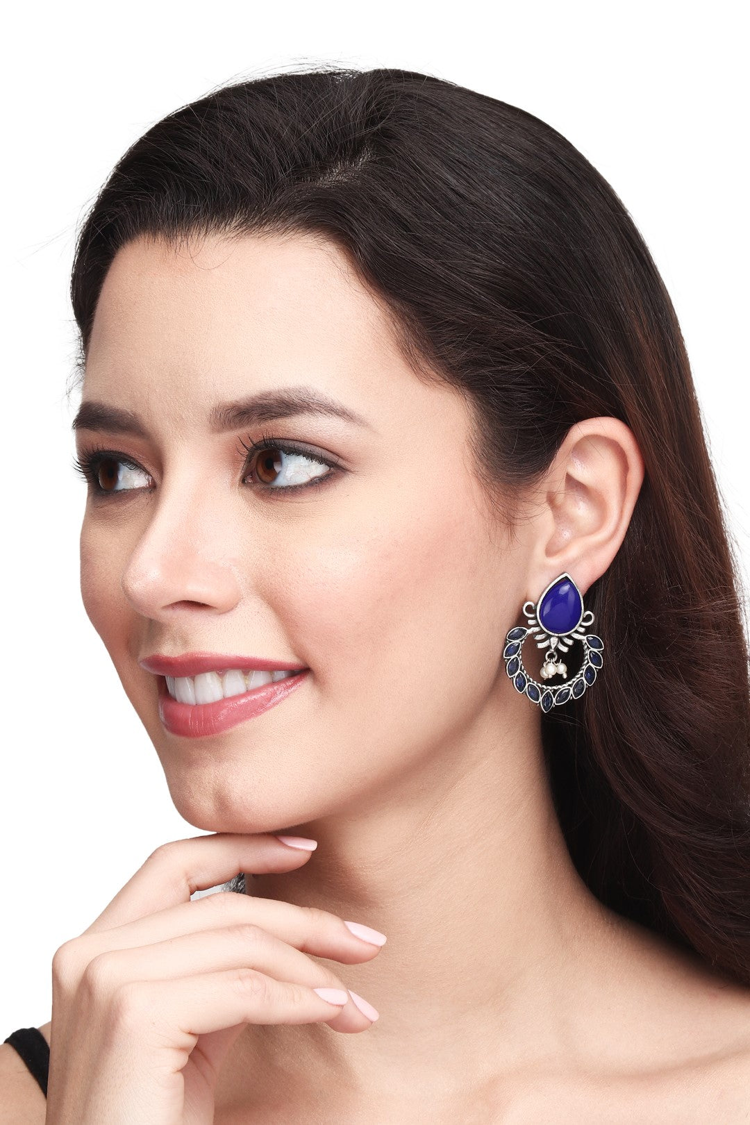 Silver Oxidised finish drop earring