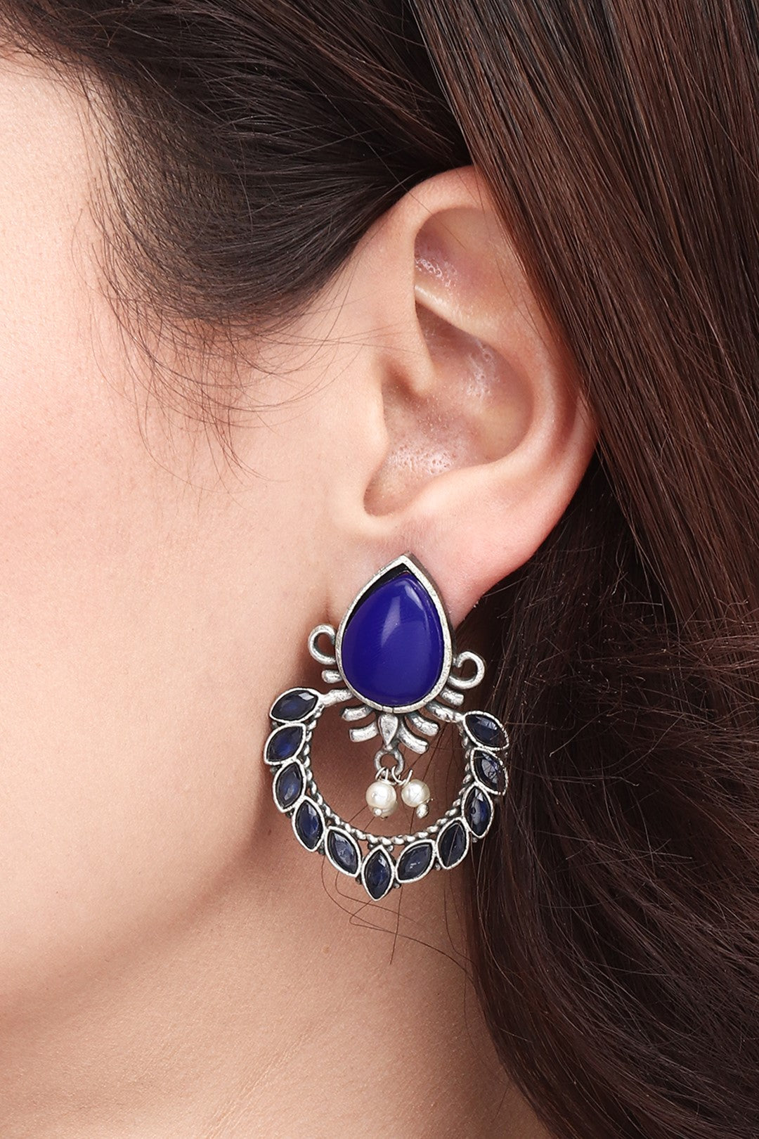 Silver Oxidised finish drop earring