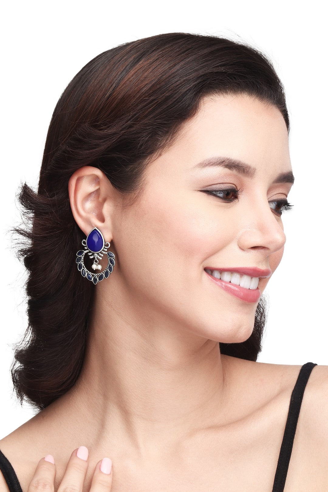 Silver Oxidised finish drop earring