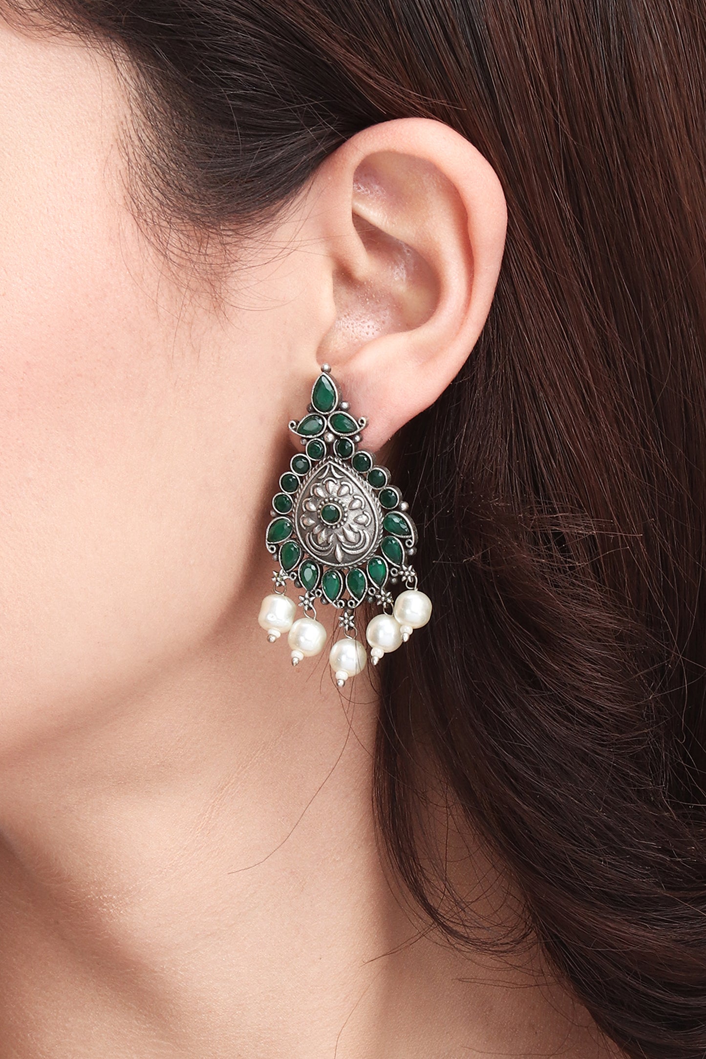 Silver Oxydised Studs with AD stone