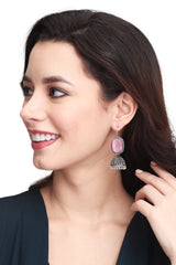 Silver Oxidised finish Jhumka with big glass Stone