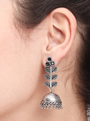 Leaf detailed Silver Oxydised Jhumka
