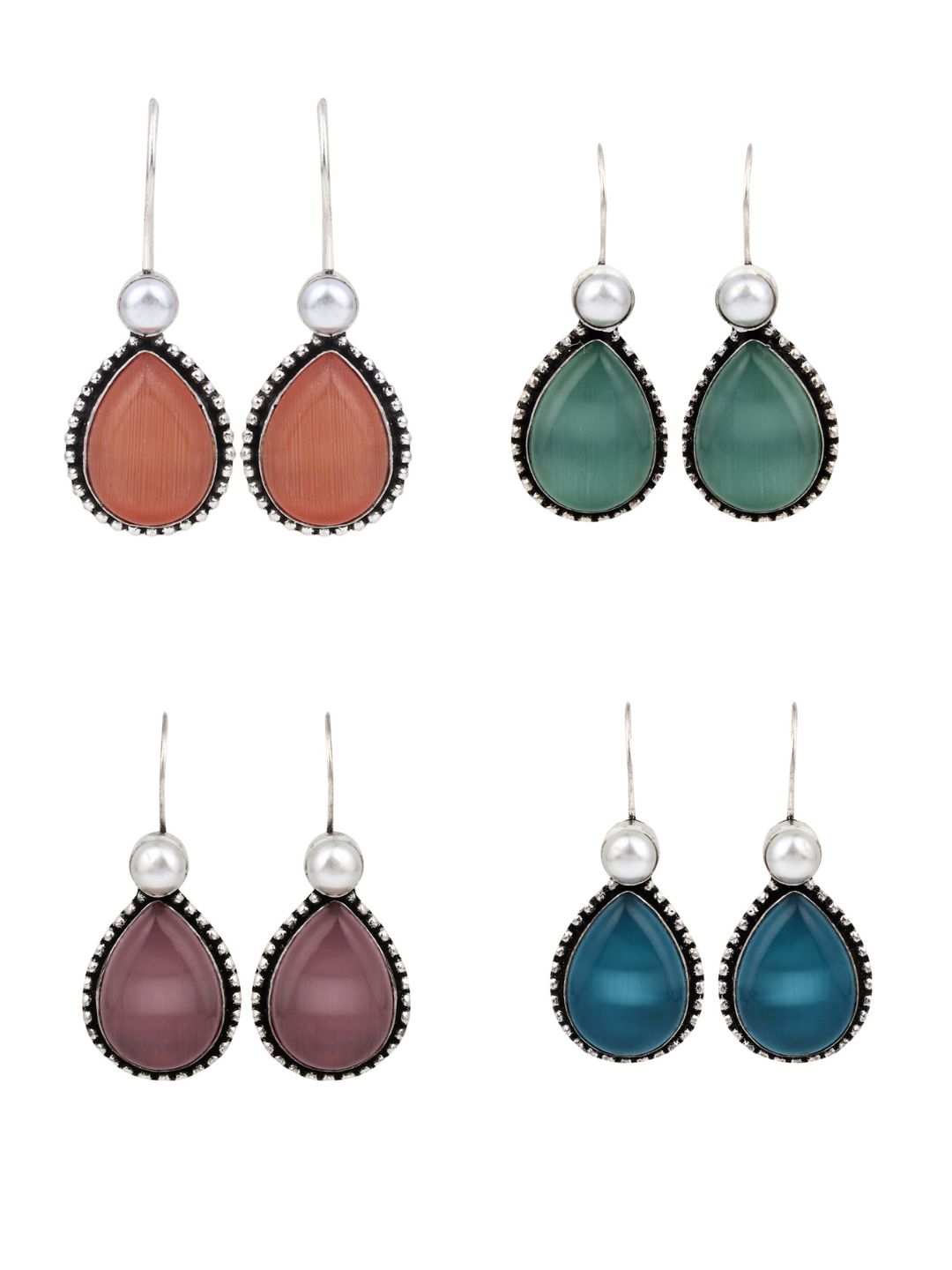 4 Drop Earring in one pack - Orange, Sage green, Blue & Pink