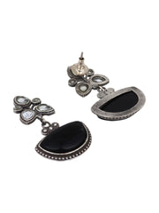Silver Oxidised finish AD stone drop earring