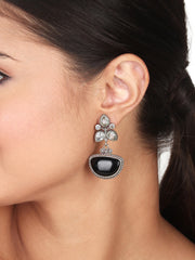 Silver Oxidised finish AD stone drop earring