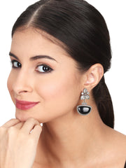 Silver Oxidised finish AD stone drop earring