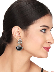 Silver Oxidised finish AD stone drop earring