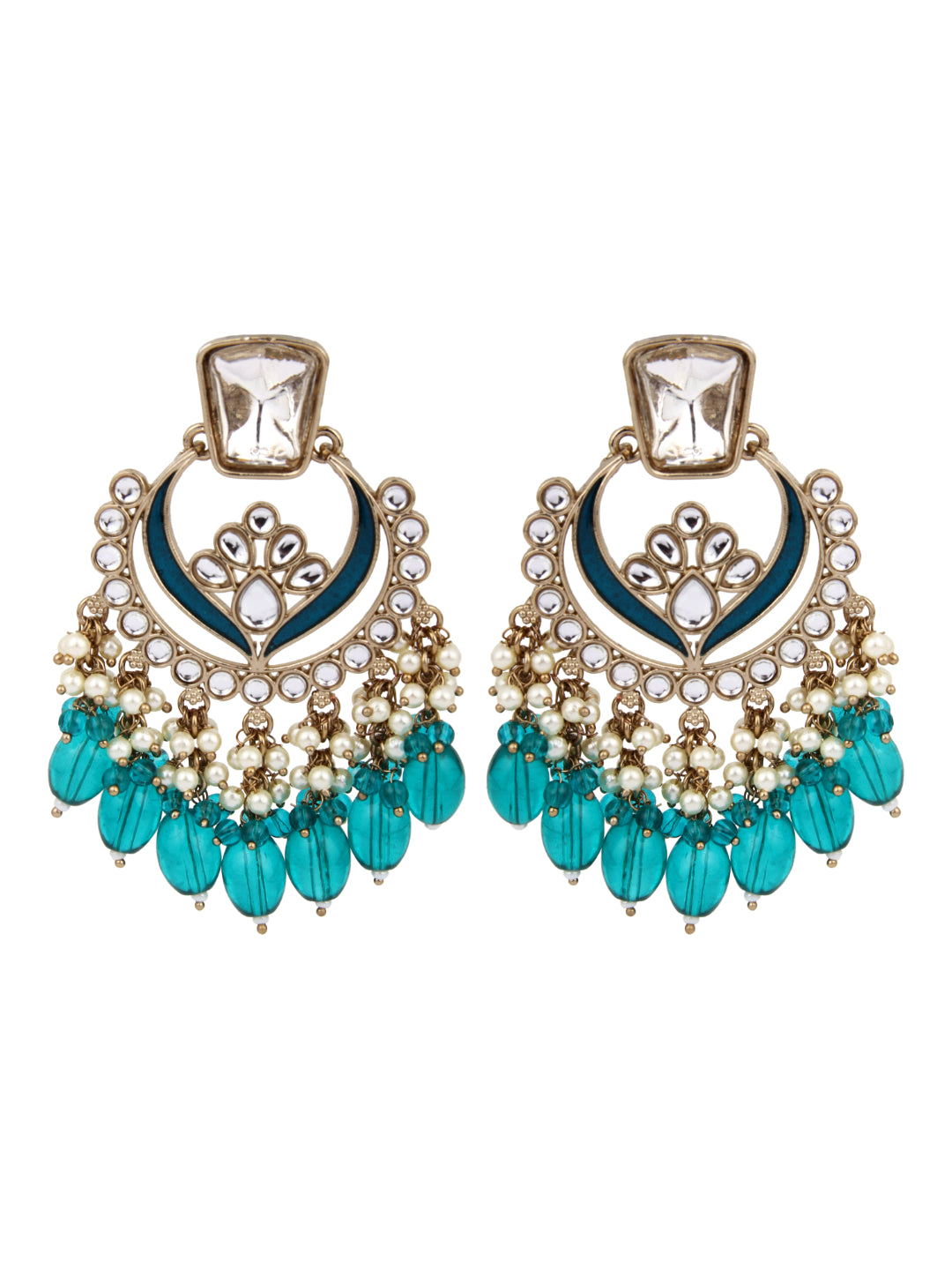 Gold plated kundan & Meenakari Chandbali Earring in Green