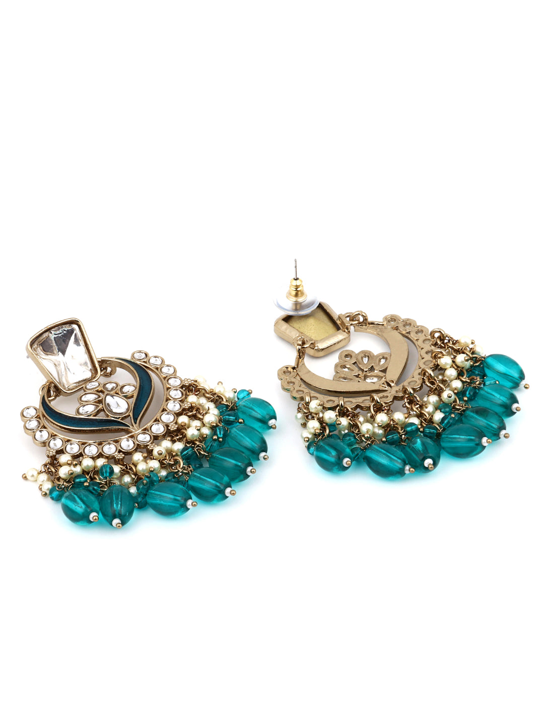 Gold plated kundan & Meenakari Chandbali Earring in Green