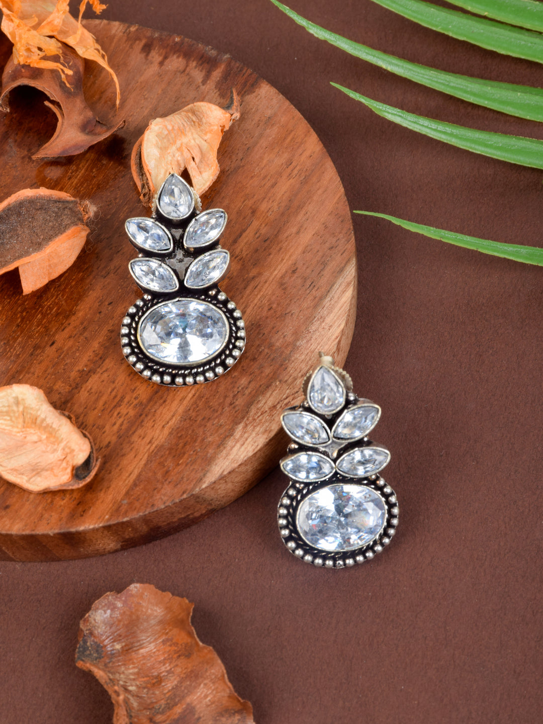 Silver Oxidized Plated CZ Stone Drop Earrings