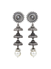 Silver Oxidised finish three tier jhumka