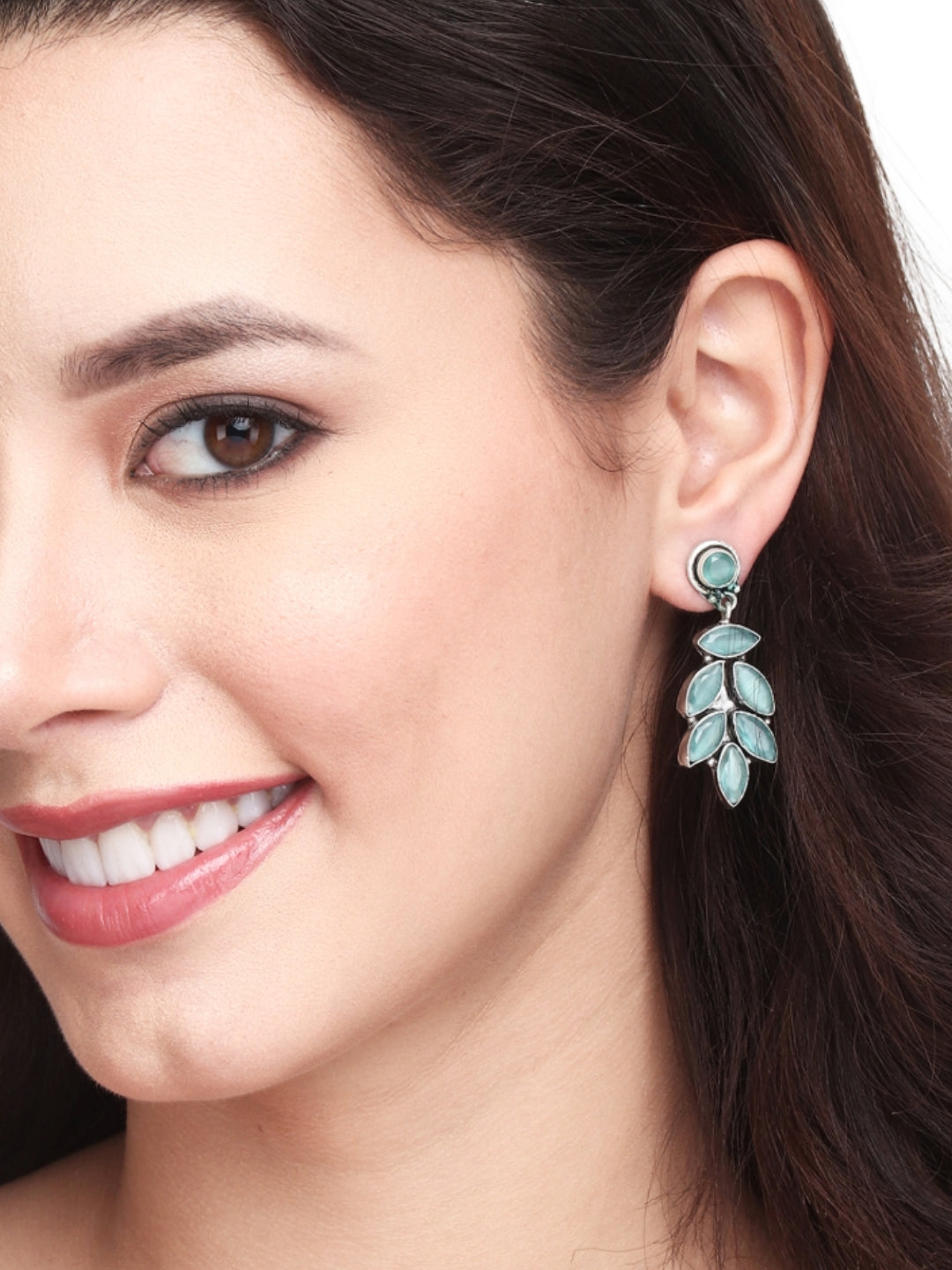 Silver Oxydised finish stone drop earring