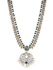 Dual Tone Long Necklace Set with AD & Quartz stone