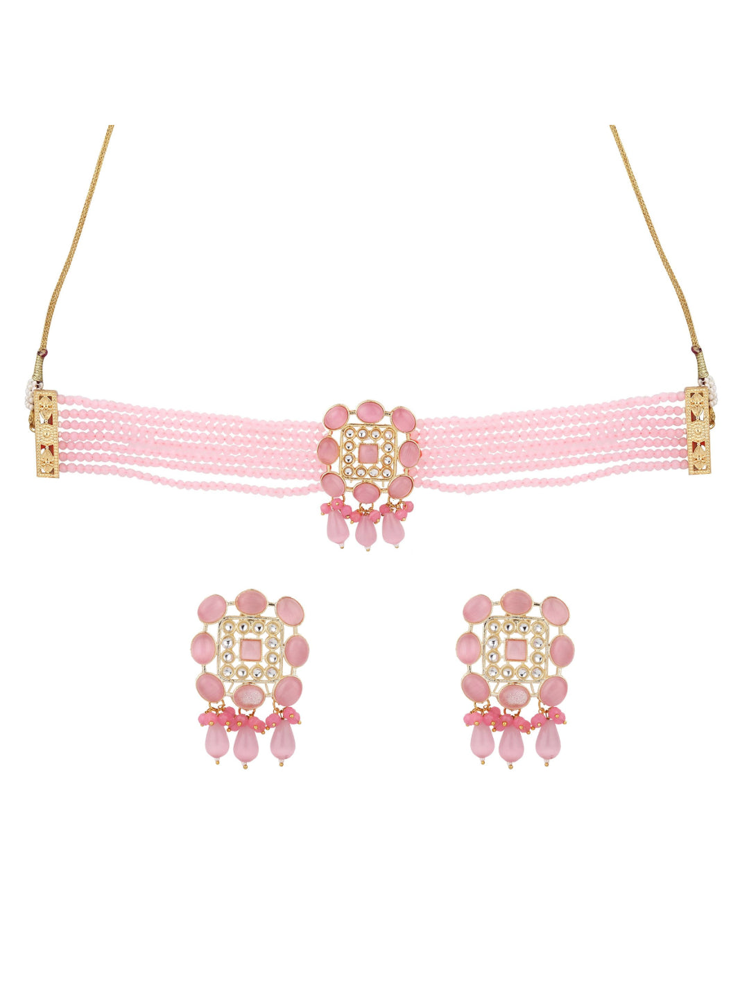 Pink Choker & Earring set in monalisa stone