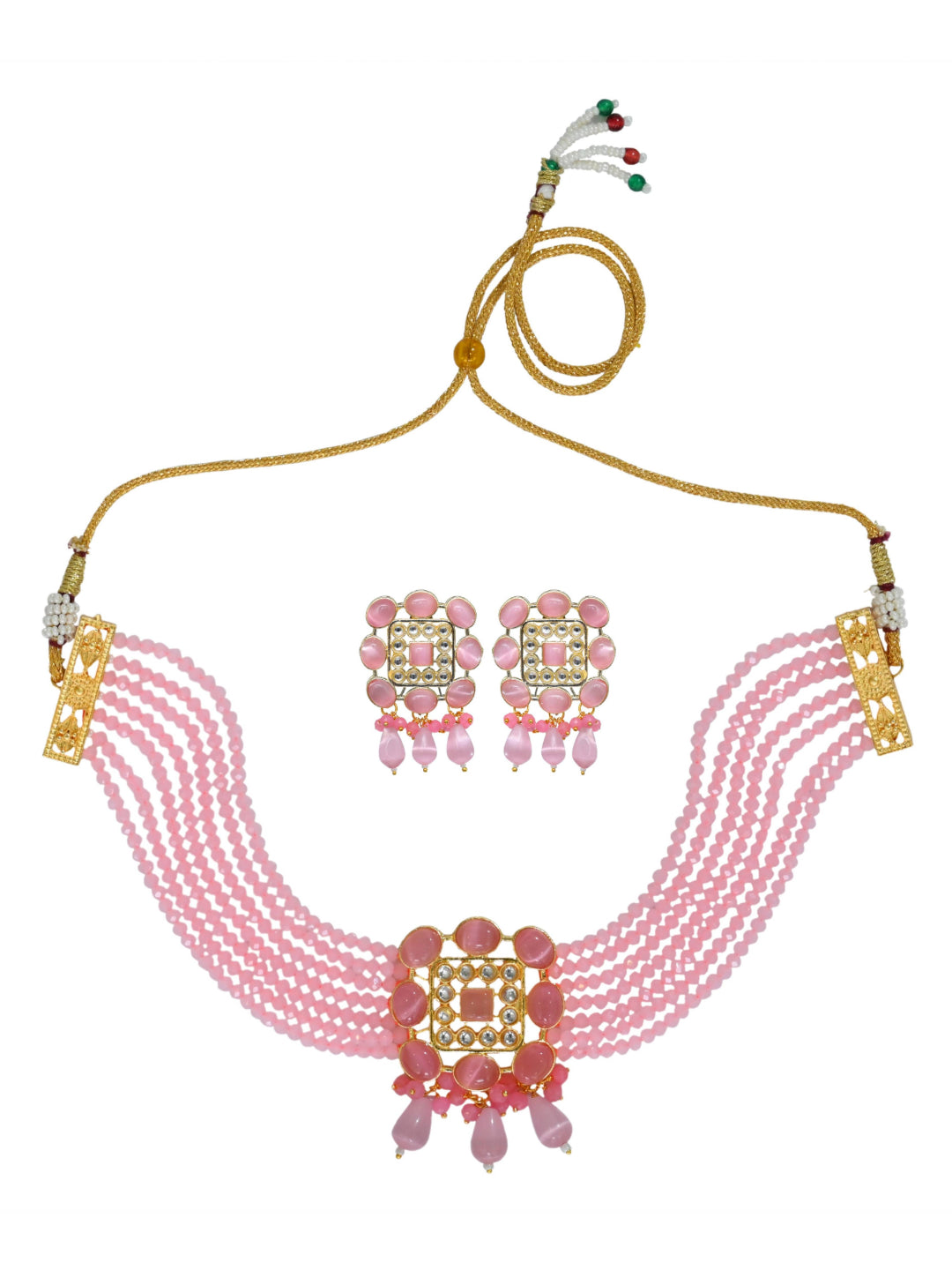 Pink Choker & Earring set in monalisa stone