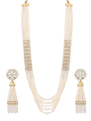 Kundan Long Necklace & Earring Set with Glass Beads