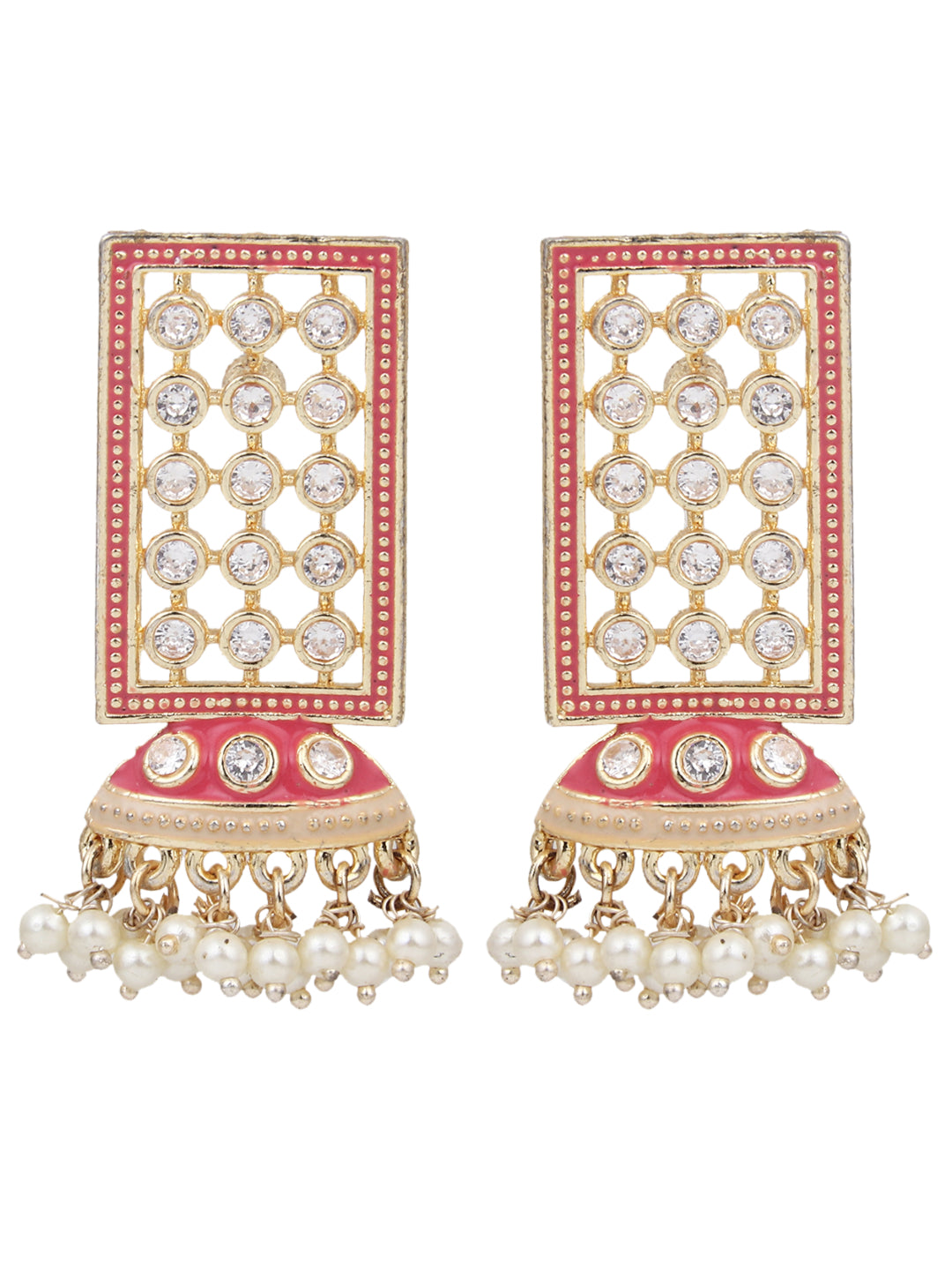 Gold Plated Drop earring with Pink Enamel